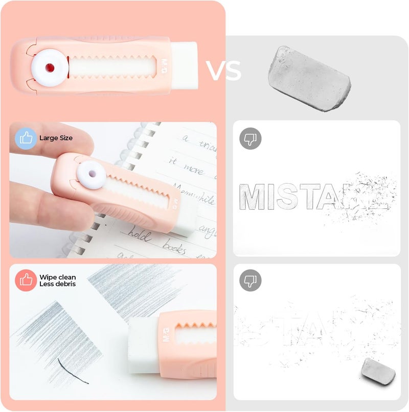 MG 4 Pack Pencil Erasers Sliding Retractable Eraser, Soft Cute Erasers Push Pull Large Rubber Erasers for School Students Kids Office Home Supplies (Blue+Pink) - Image 4